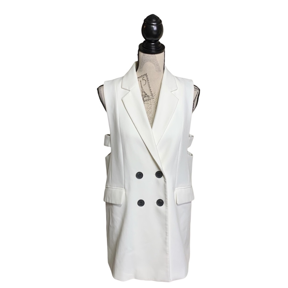 Zara White Double-Breasted Sleeveless Blazer Vest